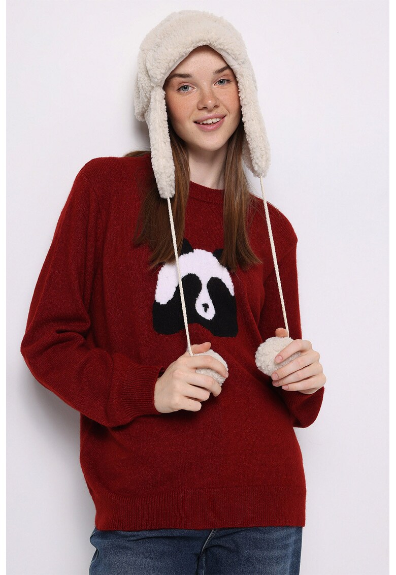 Pulover lejer cu panda - Rosu inchis -