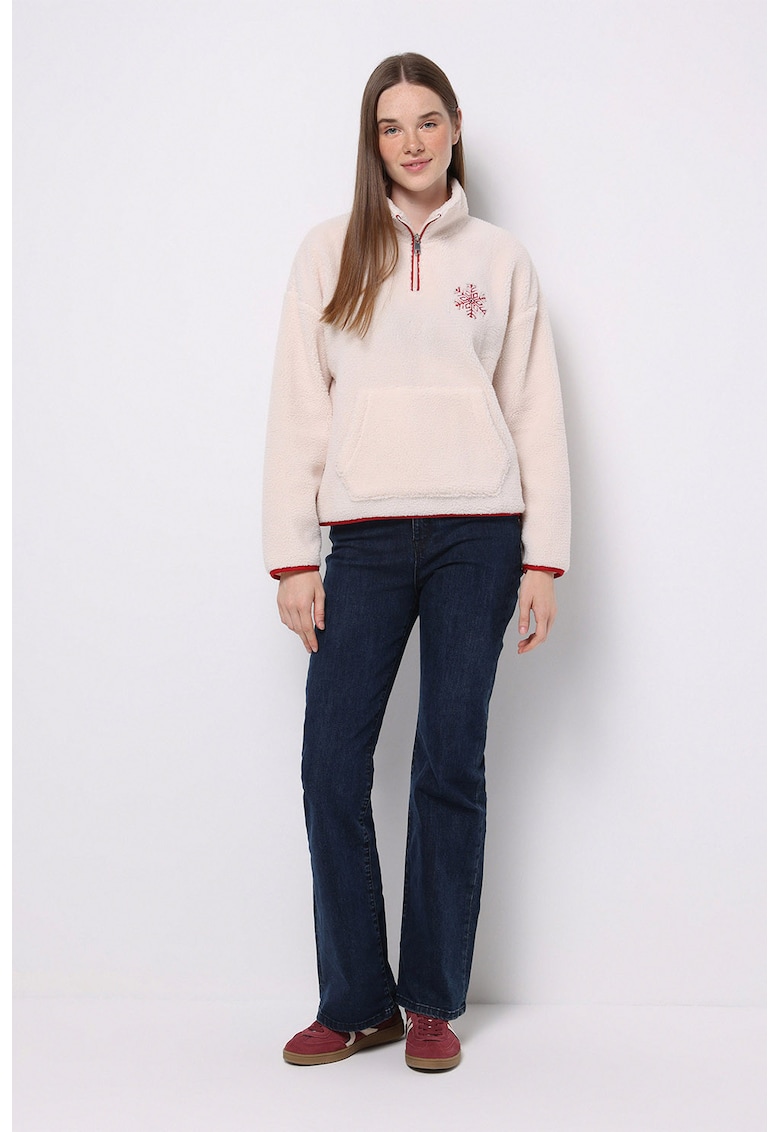 Bluza de trening cu blana shearling sintetica si buzunar kangaroo - Roz pastel -