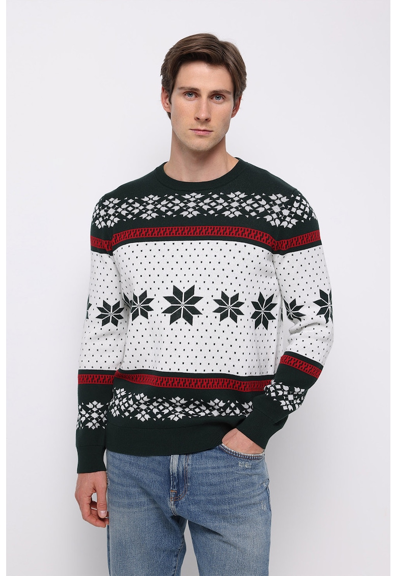Pulover de bumbac cu tematica de Craciun - Rosu - Alb - Negru -