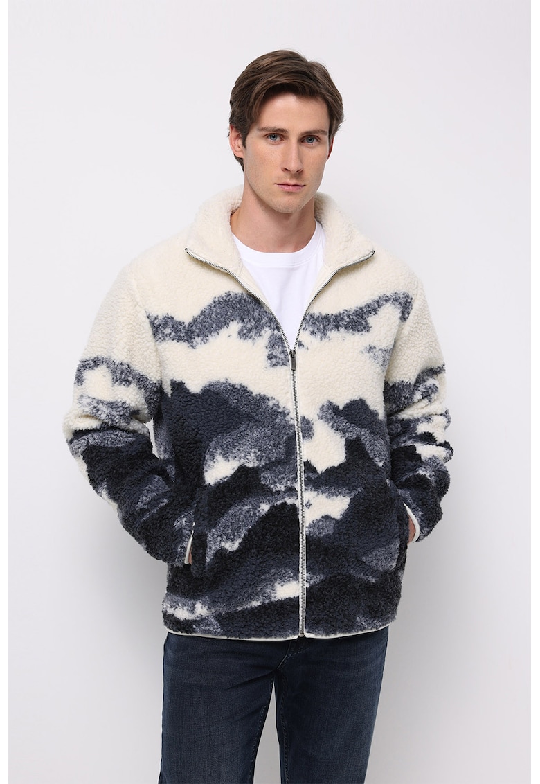 Jacheta sherpa cu model si fermoar - Alb/Gri