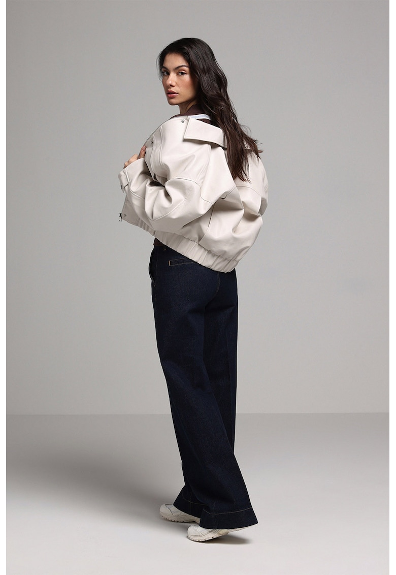 Jacheta biker de piele ecologica cu capse - Crem