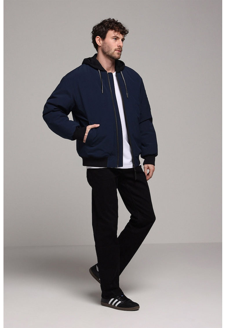 Jacheta cu fermoar si gluga - Albastru ultramarin