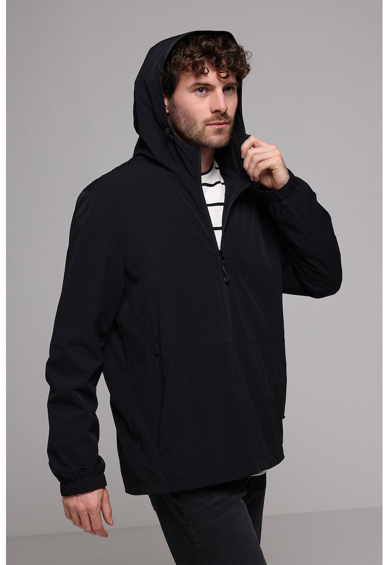 Jacheta lejera cu fermoar si gluga - Negru