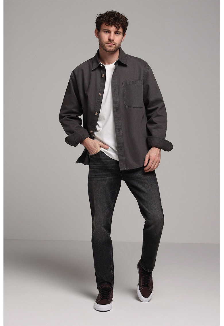 Jacheta-camasa de denim cu buzunar pe piept - Gri antracit