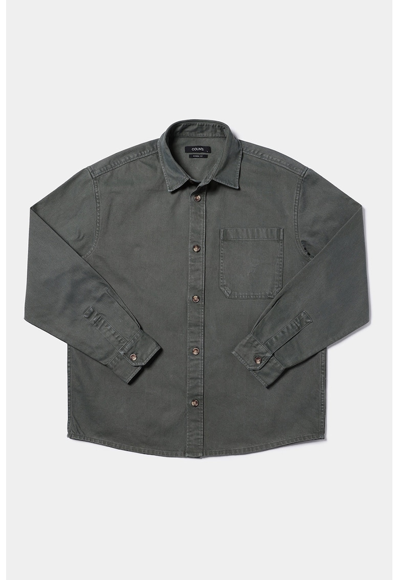 Jacheta-camasa de denim cu buzunar pe piept - Gri