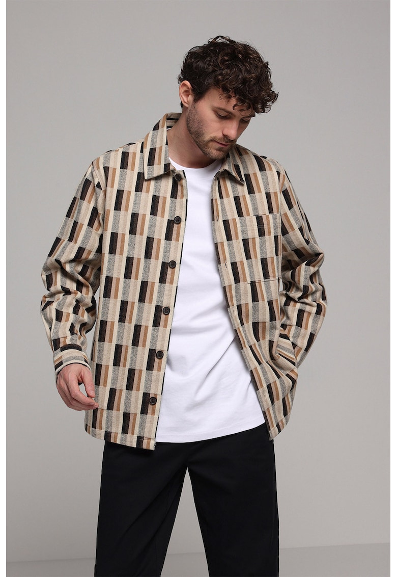 Jacheta-camasa regular fit cu guler clasic - Maro/Bej