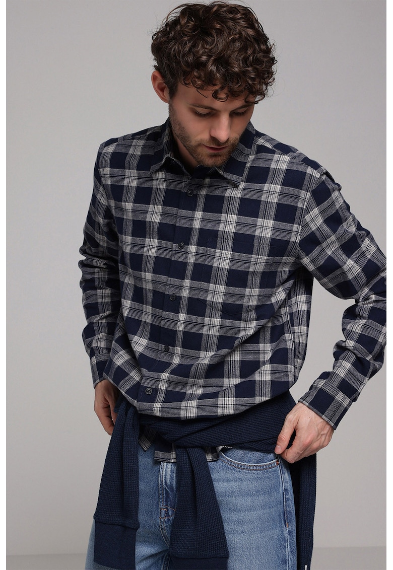 Camasa regular fit cu model in carouri - Gri deschis/Bleumarin