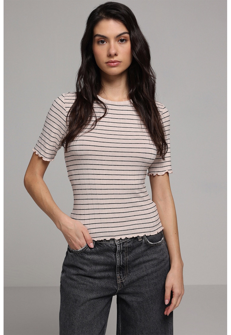 Tricou slim fit cu dungi - Bej