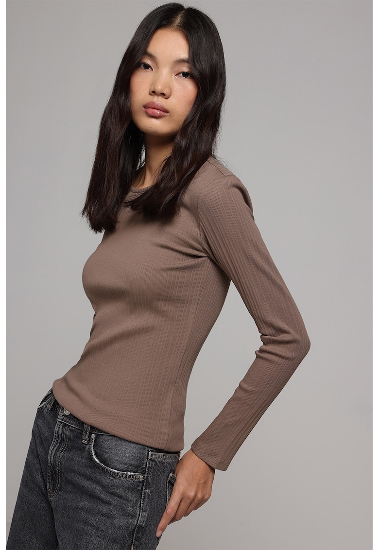 Pulover uni slim fit - Maro deschis