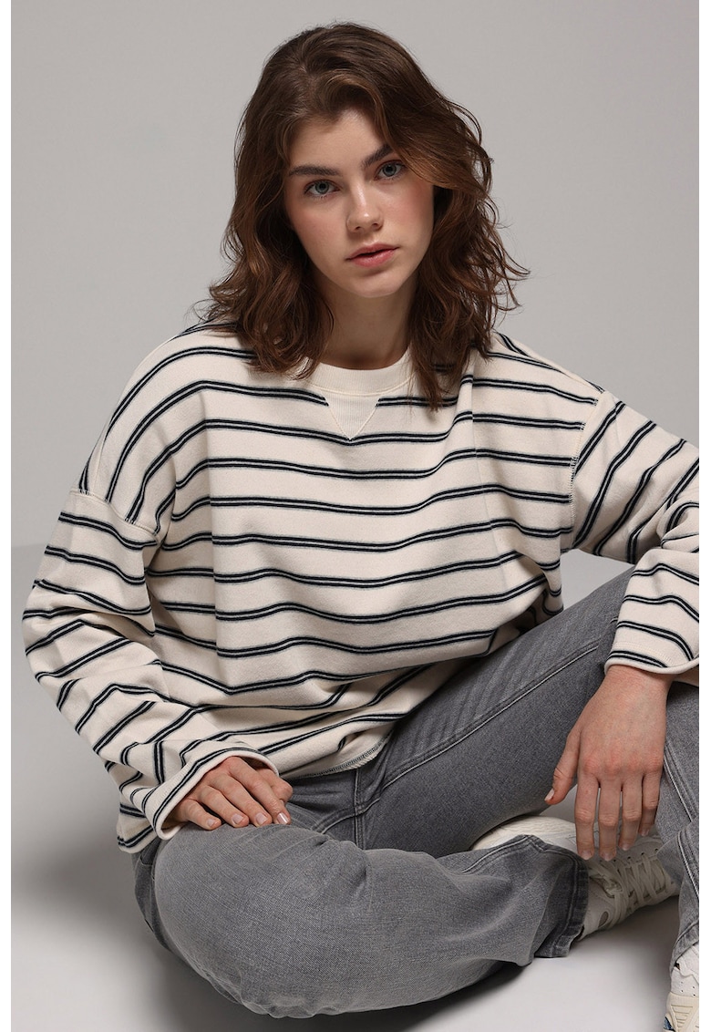 Bluza de trening cu dungi si maneci cazute - Albastru ultramarin/Alb murdar