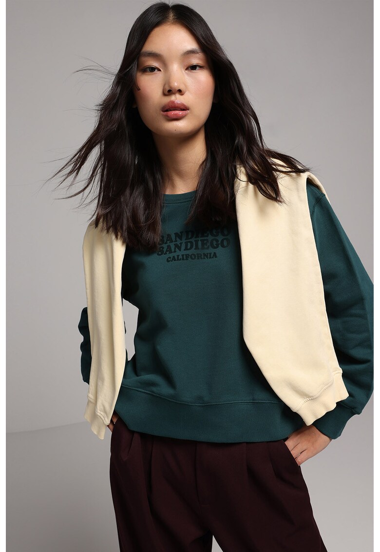 Bluza de trening din bumbac cu imprimeu text - Verde englez