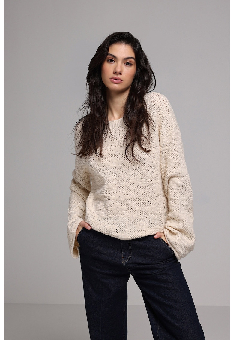 Pulover cu maneci cazute - Alb fildes