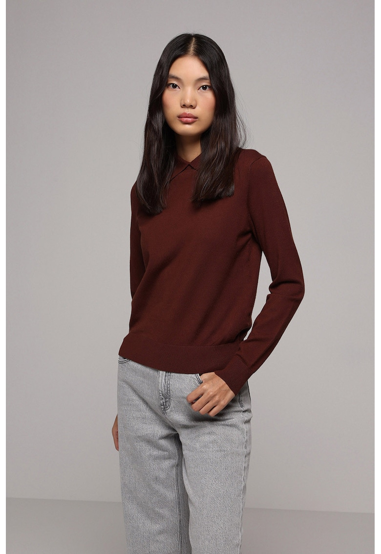 Pulover polo tricotat fin - Maro pamantiu