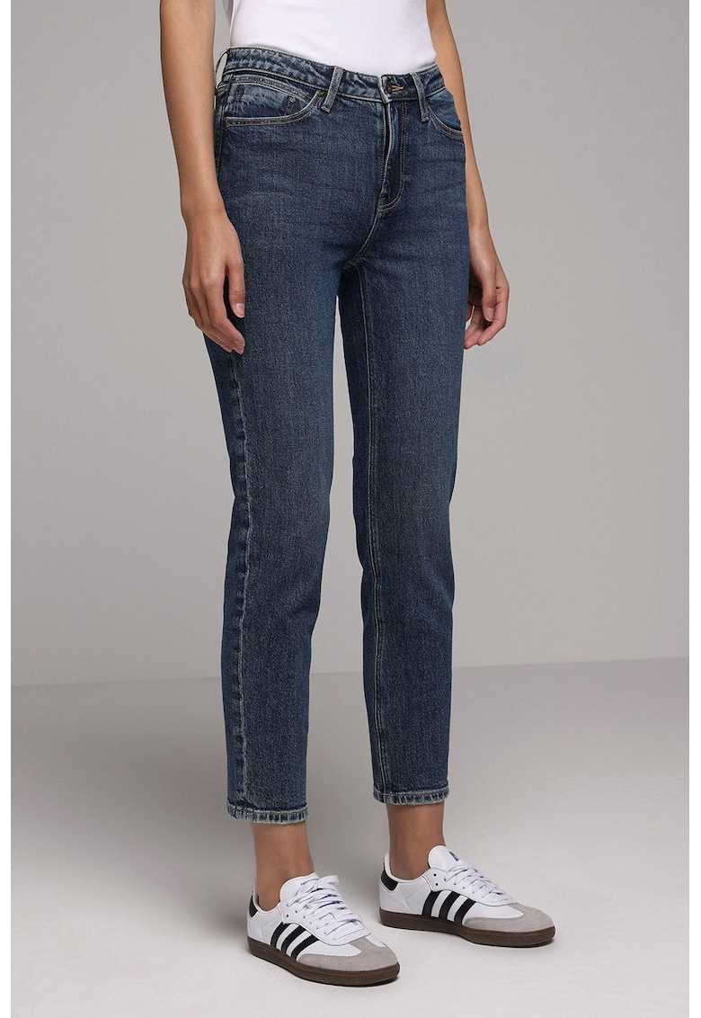 Blugi crop cu design 5 buzunare - Albastru petrol