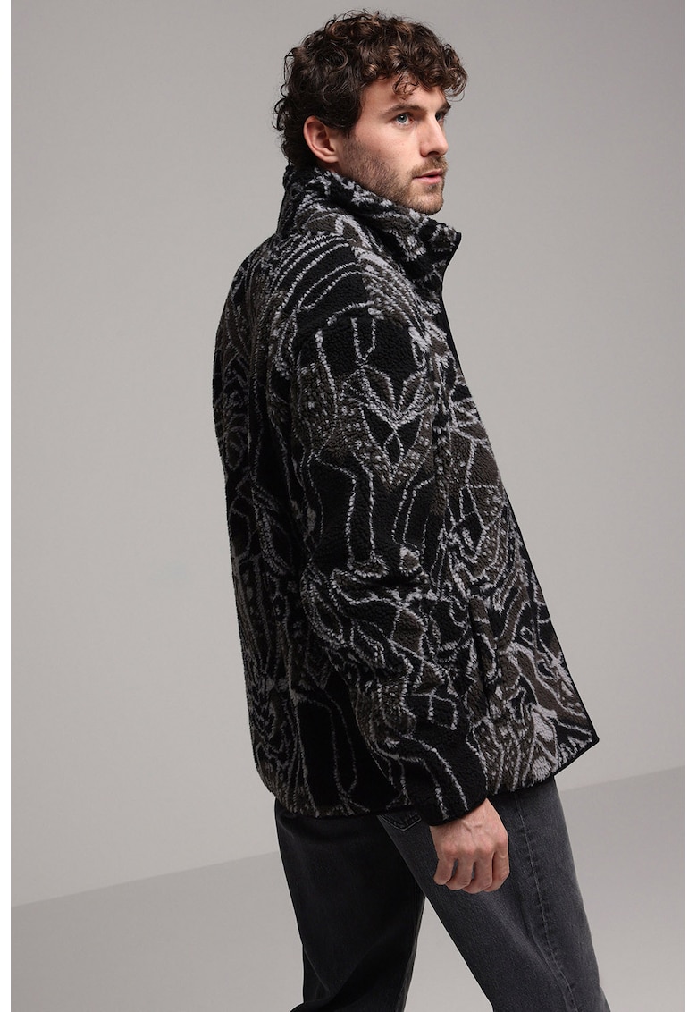 Jacheta din material teddy cu imprimeu grafic - Negru/Gri