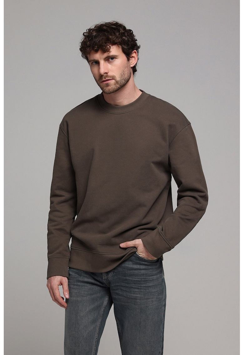 Bluza de trening uni din bumbac - Maro inchis