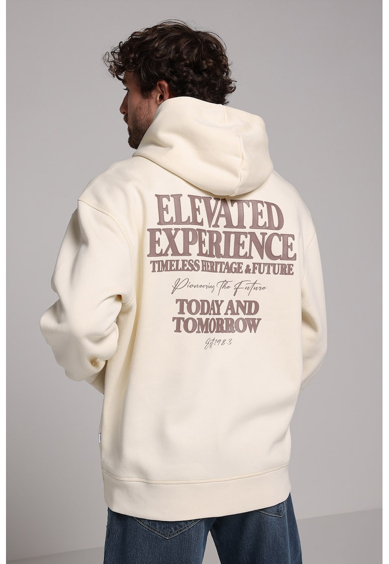 Hanorac din amestec de bumbac cu imprimeu pe spate - Crem