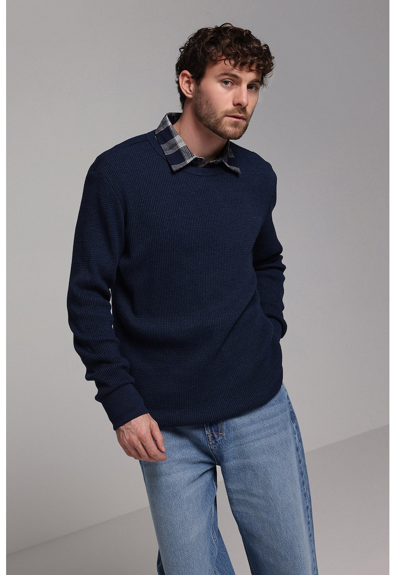 Pulover uni cu decolteu rotund - Albastru inchis