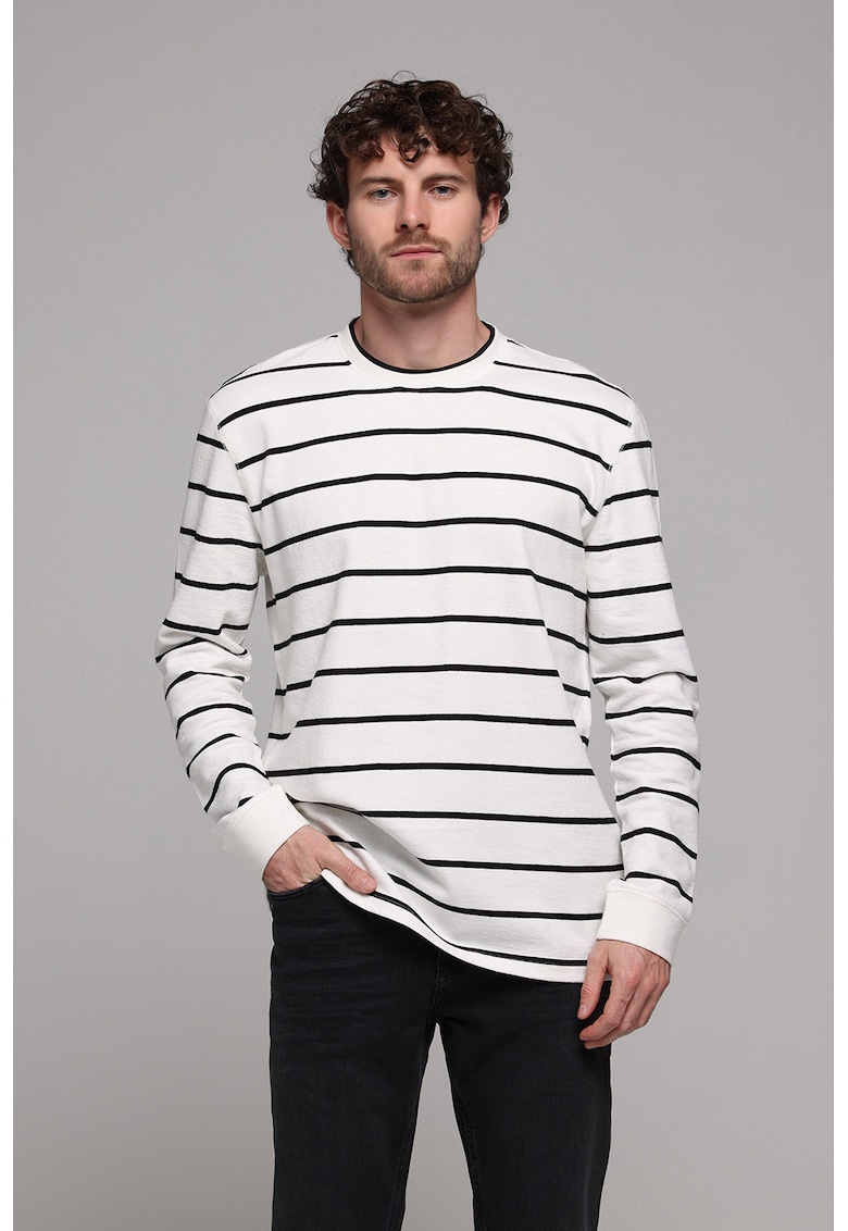 Bluza de bumbac cu dungi - Alb/Negru