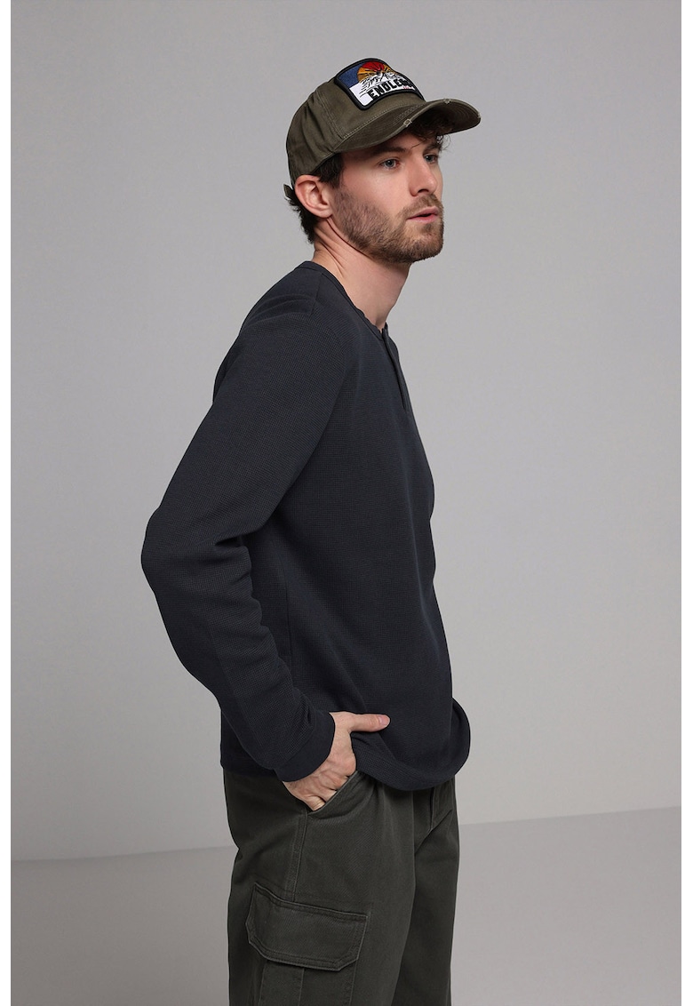 Bluza texturata din bumbac - Gri antracit