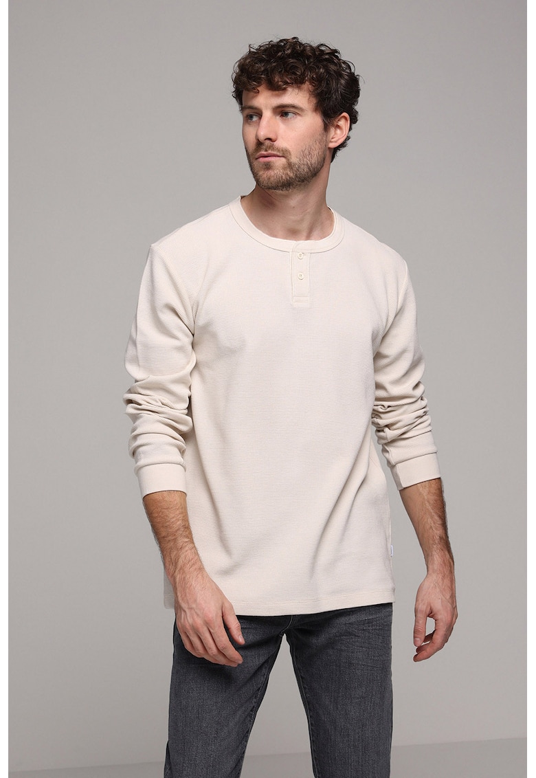 Bluza texturata din bumbac - Alb fildes