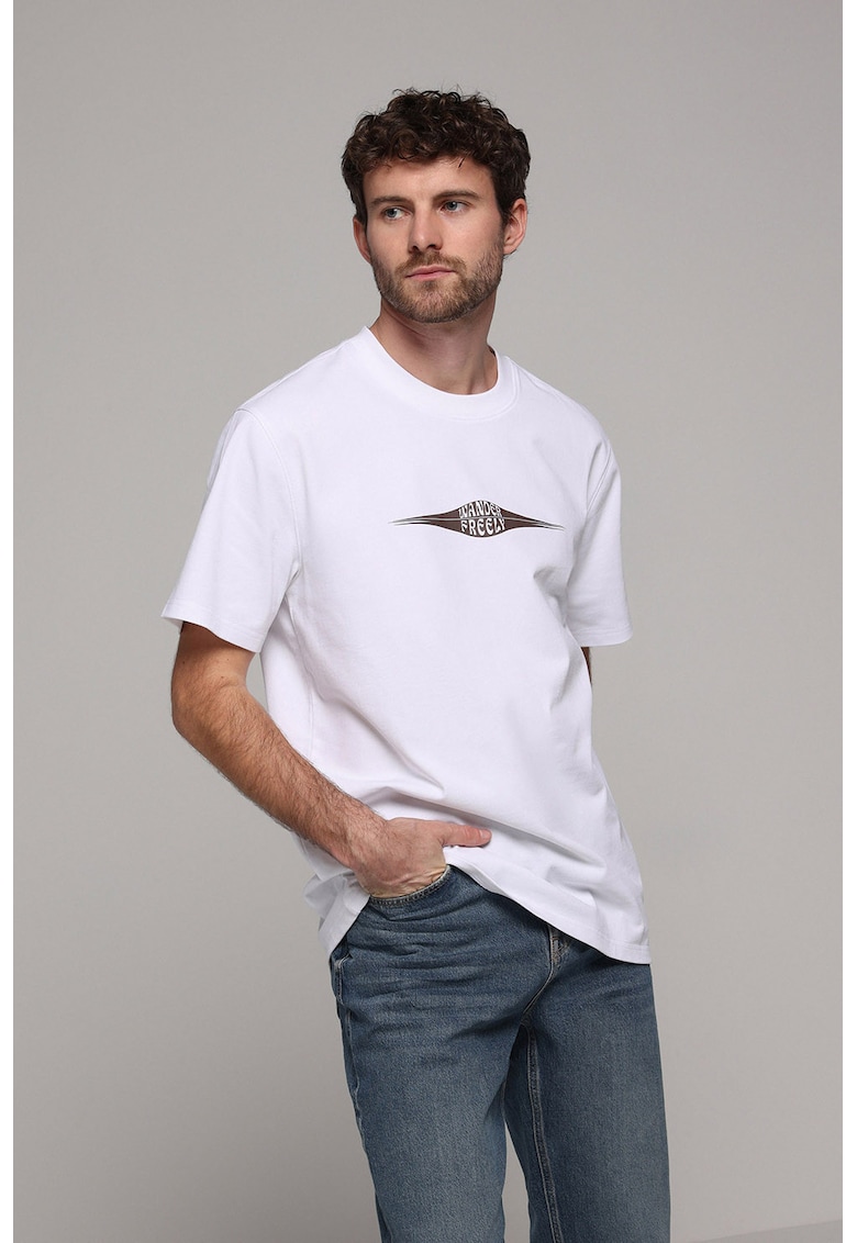 Tricou cu imprimeu text - Kaki/Alb optic