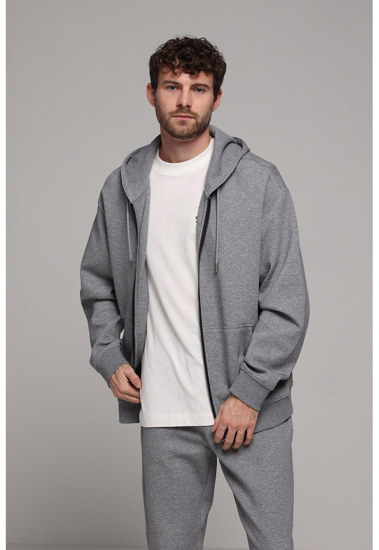 Hanorac cu buzunare laterale si fermoar - Gri deschis melange