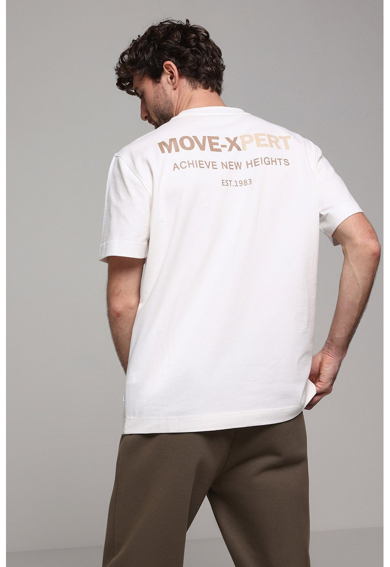 Tricou lejer din bumbac cu imprimeu text - Alb/Maro camel