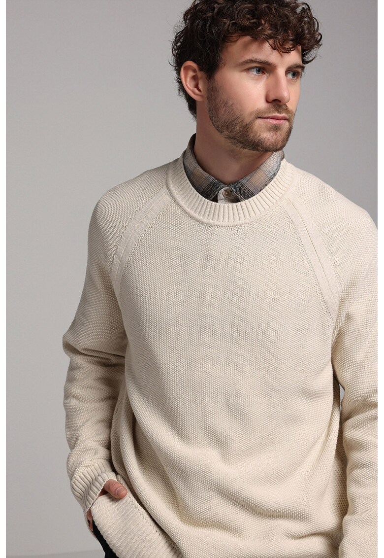 Pulover cu decolteu rotund - Alb fildes