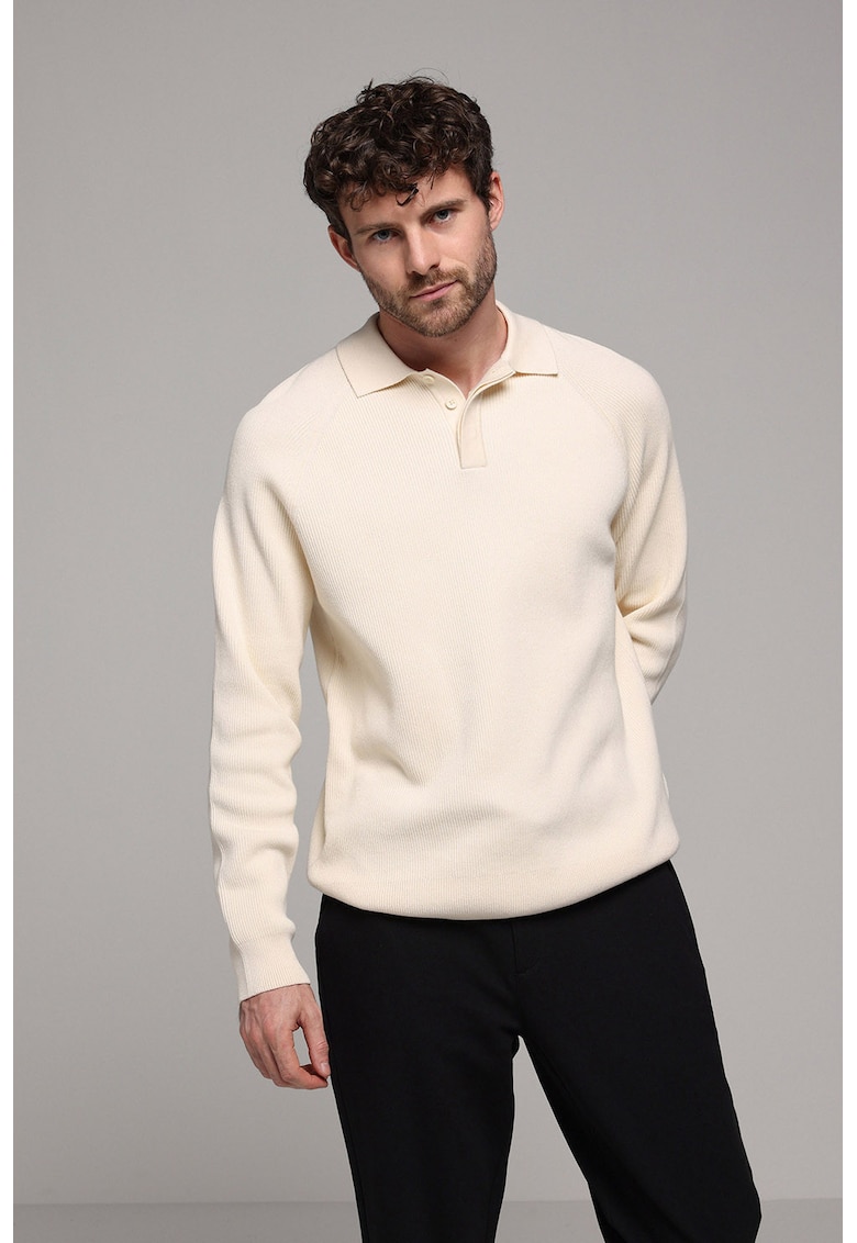 Pulover polo cu model uni - Crem