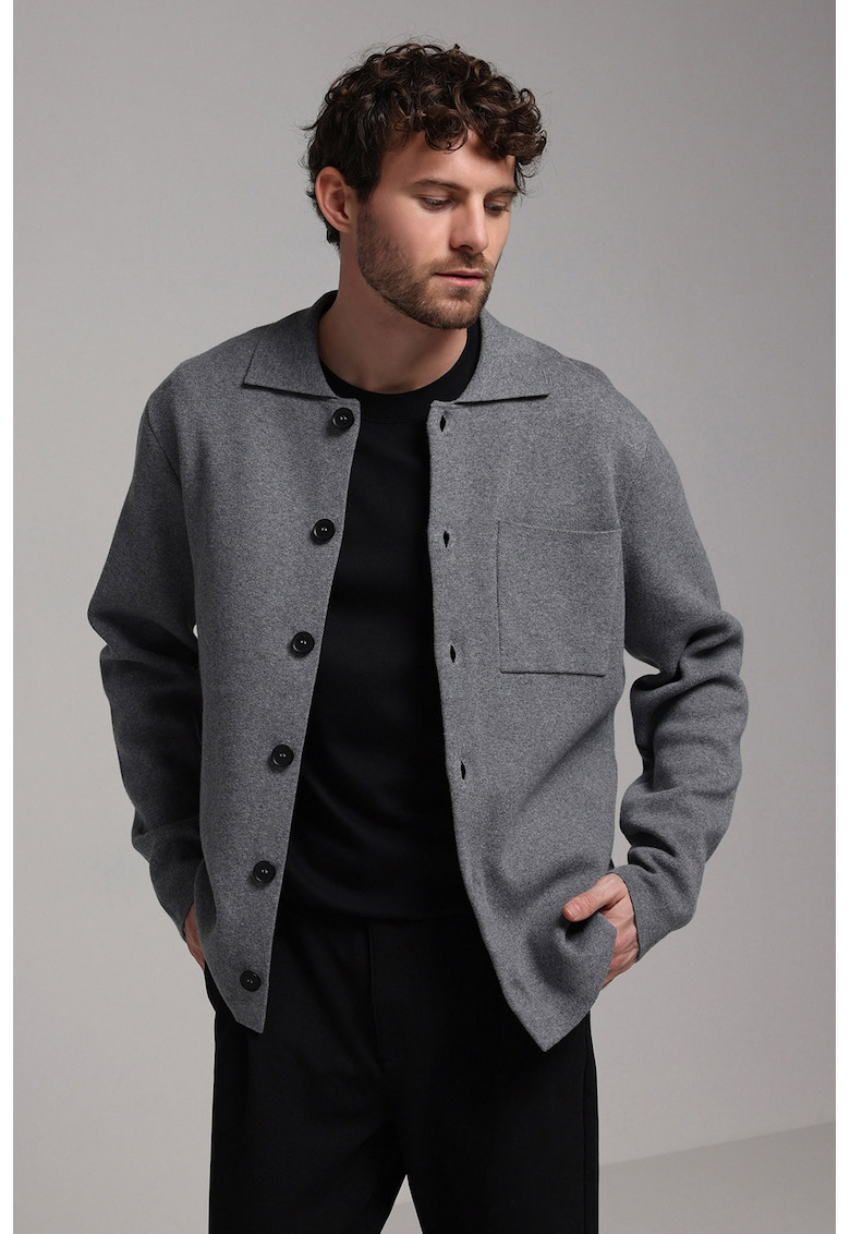 Jacheta-camasa regular-fit cu model uni - Gri inchis melange