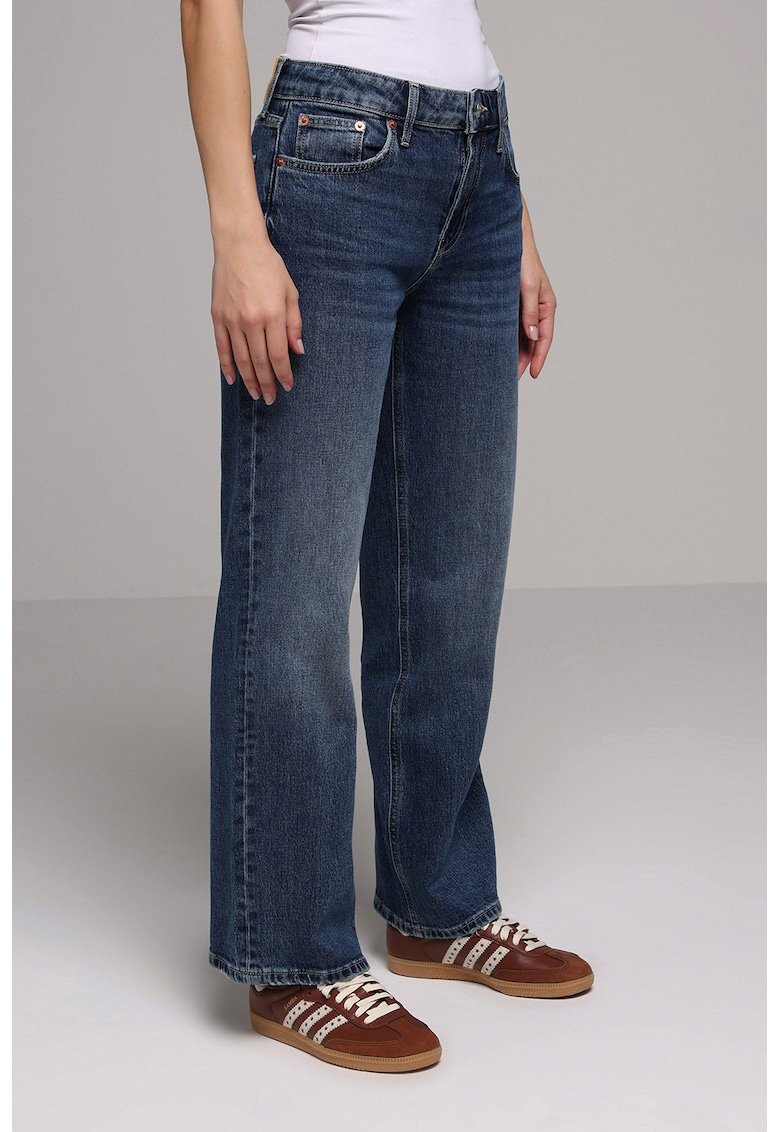 Blugi drepti cu aspect decolorat - Albastru inchis