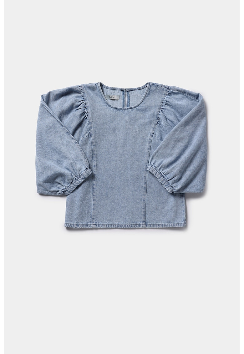 Bluza din denim cu maneci bufante - Albastru prafuit