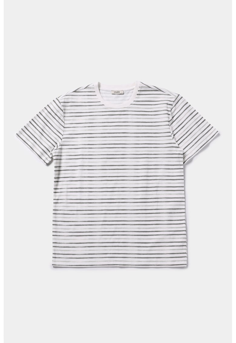 Tricou de bumbac cu dungi - Verde pal/Alb optic