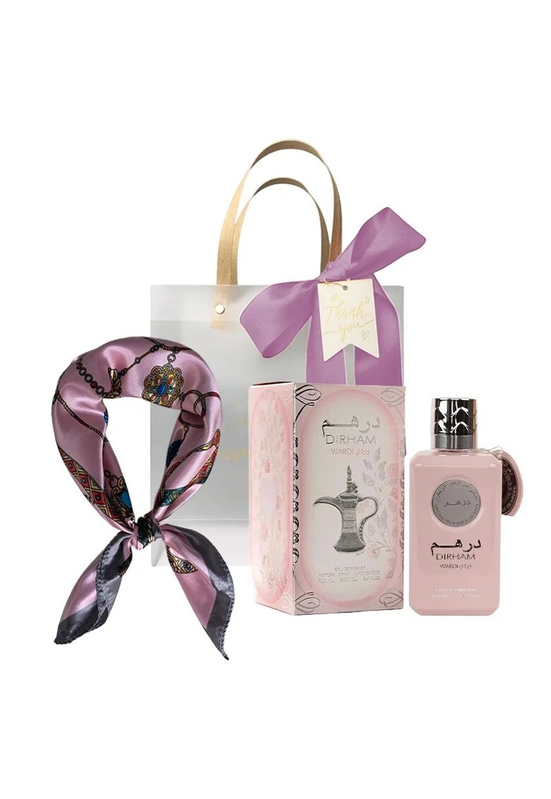 Set Dirham Wardi Apa de Parfum - Femei - 100 ml + Esarfa satinata + Punga cadou