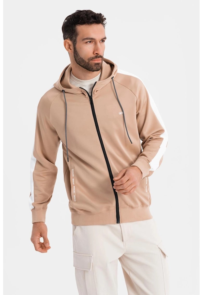 Hanorac cu fermoar si buzunare laterale - Alb/Bej deschis
