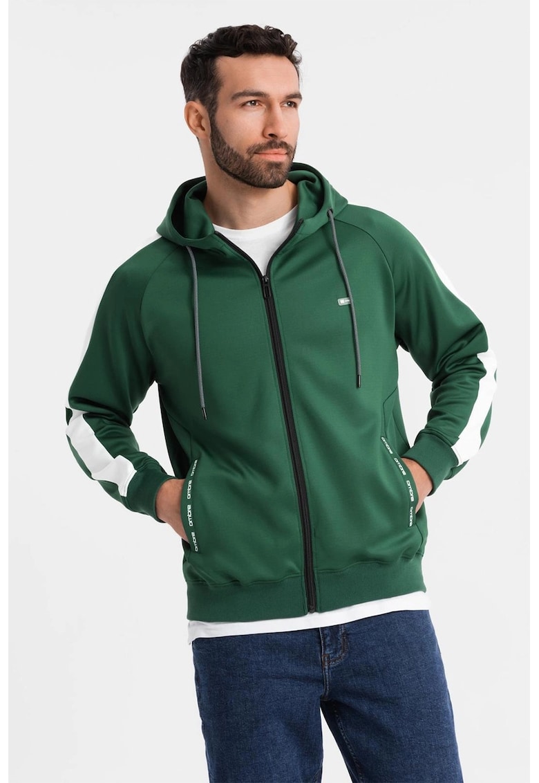 Hanorac cu fermoar si buzunare laterale - Verde aquamarin