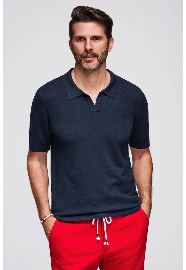 Tricou regular fit cu guler polo - Bleumarin