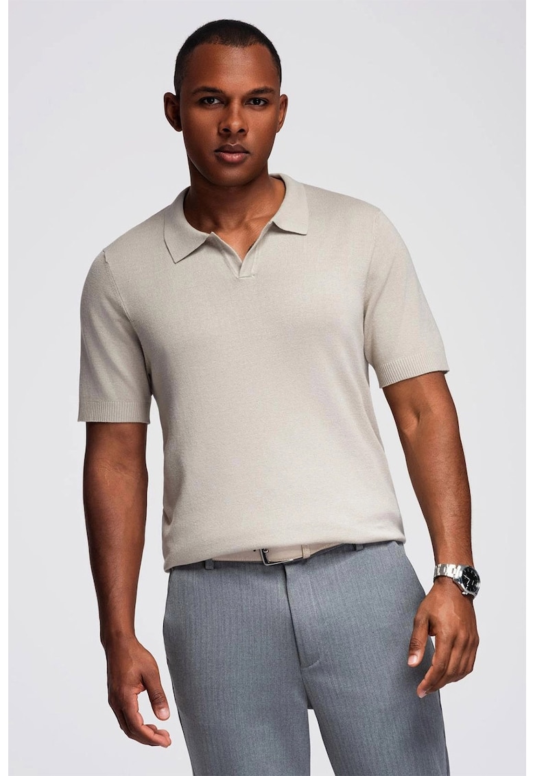 Tricou regular fit cu guler polo - Gri deschis