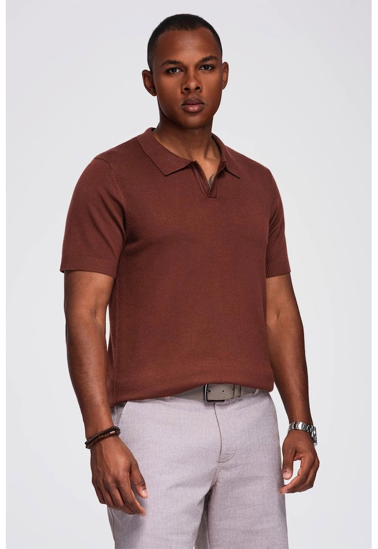 Tricou regular fit cu guler polo - Maro cognac