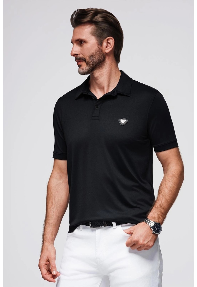Tricou polo cu fenta cu nasturi - Negru