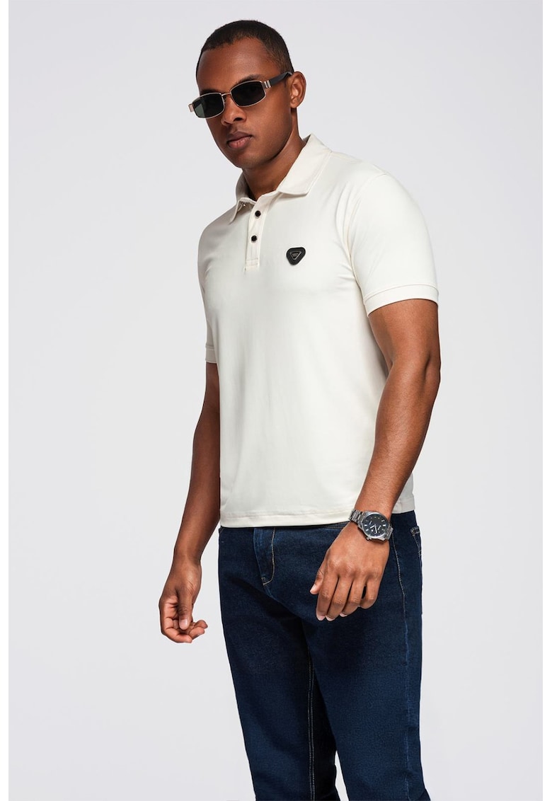 Tricou polo cu fenta cu nasturi - Alb murdar