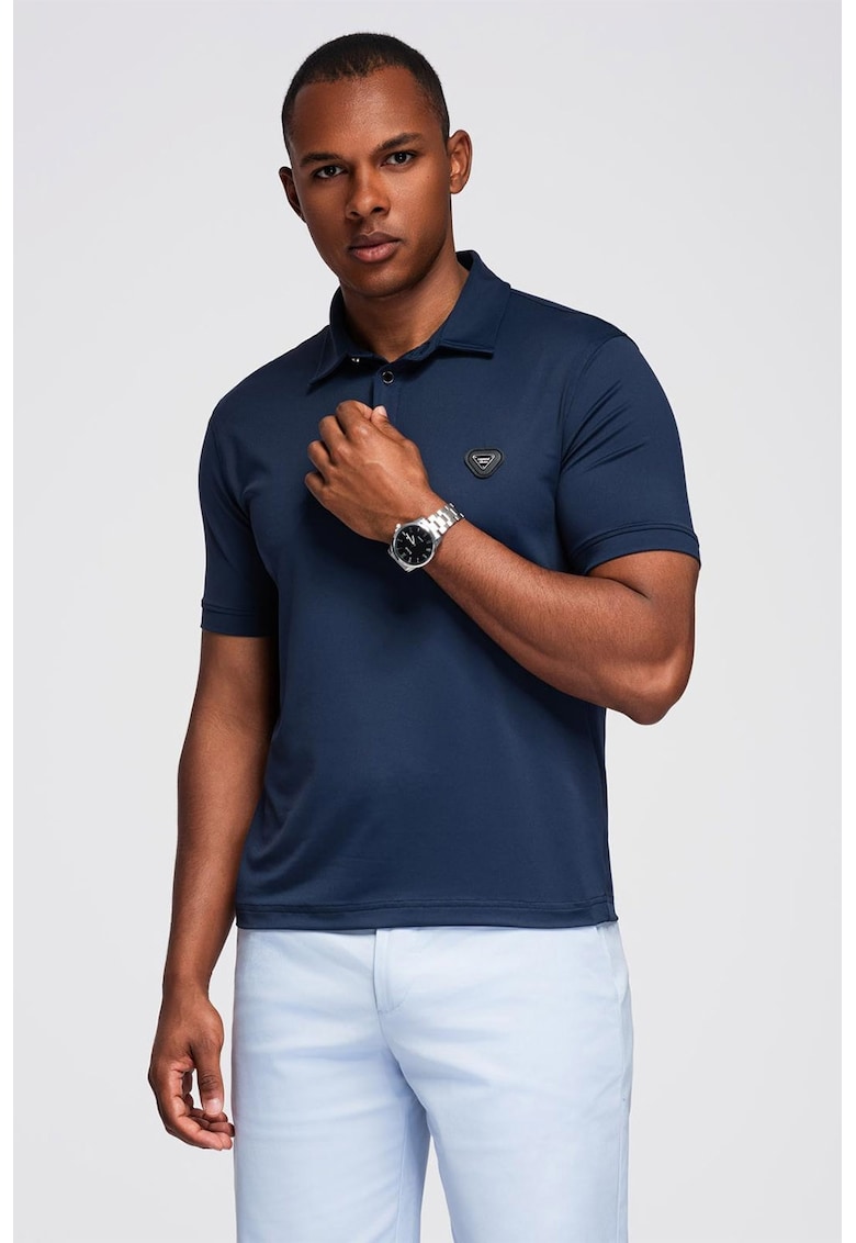 Tricou polo cu fenta cu nasturi - Bleumarin