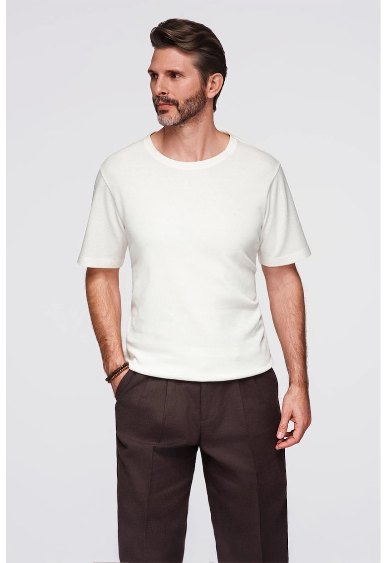 Tricou din bumbac cu decolteu la baza gatului - Alb murdar