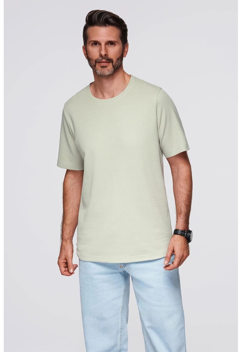 Tricou din bumbac cu decolteu la baza gatului - Verde pal