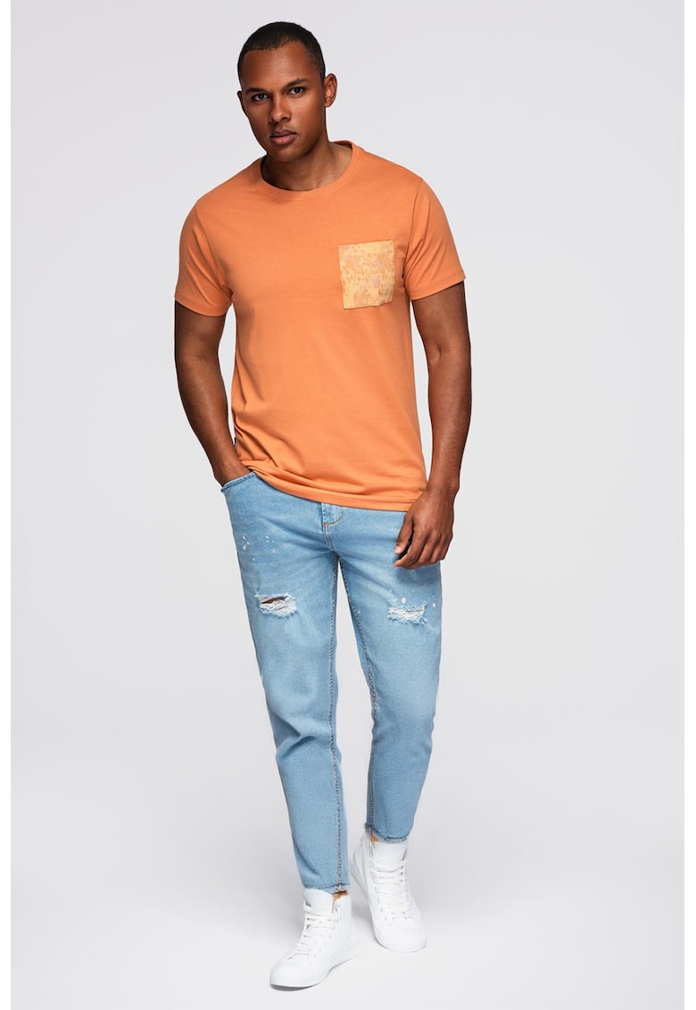 Tricou din bumbac cu decolteu la baza gatului - Portocaliu