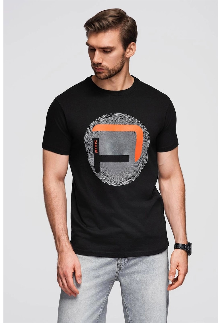 Tricou regular fit cu imprimeu grafic - Negru/Gri/Portocaliu