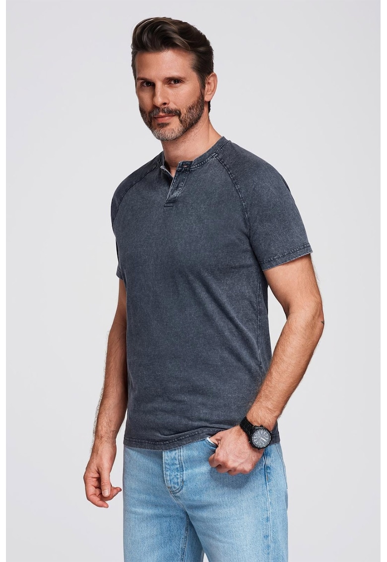 Tricou din bumbac cu maneci raglan - Albastru prafuit