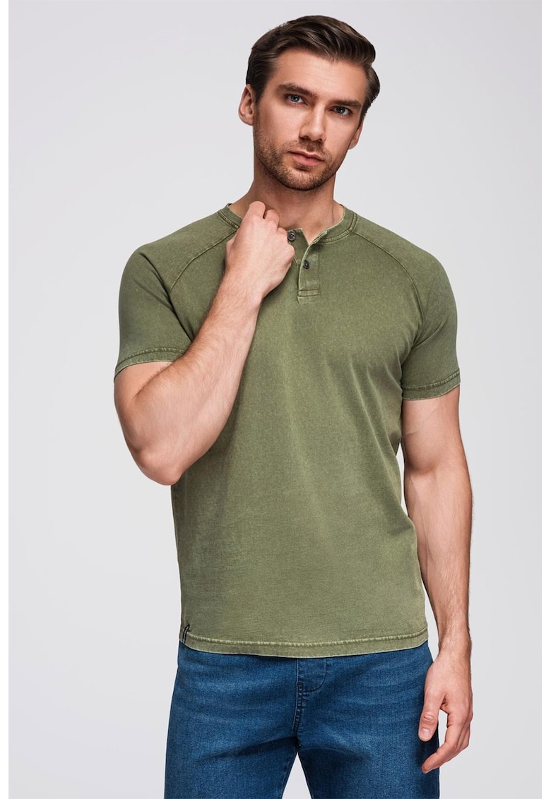 Tricou din bumbac cu maneci raglan - Kaki