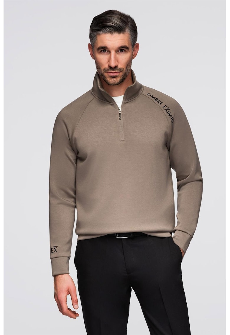 Bluza de trening cu fenta cu fermoar - Maro taupe